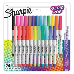 Sharpie Glam Pop Permanent Markers, Ultra Fine Tip, Assorted, 24/Pack (1949558)