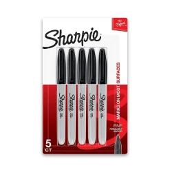 Sharpie Permanent Marker, Fine Tip, Black, 5/Pack (30665)
