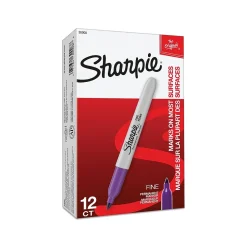 Sharpie Permanent Markers, Fine Tip, Purple, 12/Pack (30008)
