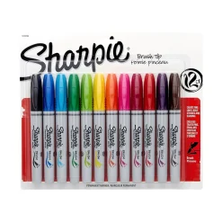 Sharpie Permanent Markers, Brush Tip, Assorted, 12/Pack (1810704)