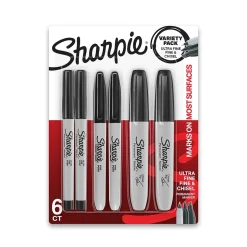Sharpie Variety Pack Permanent Markers, Assorted Tips, Black, 6/Pack (2135318)