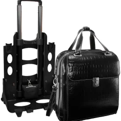 Siamod MONTEROSSO, NOVEMBRE, Embossed Crocco Leather, Ladies Patented Detachable -Wheeled Laptop Briefcase, Black (35325)