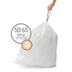simplehuman Code Q 13-17 Gallon Trash Bag, 6.5" x 9.8", Low Density, 1.2 mil, White, 240 Bags/Box (CW0264)