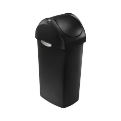 simplehuman Indoor Swing Lid Trash Can, Black Plastic, 16 Gal. (CW1333)