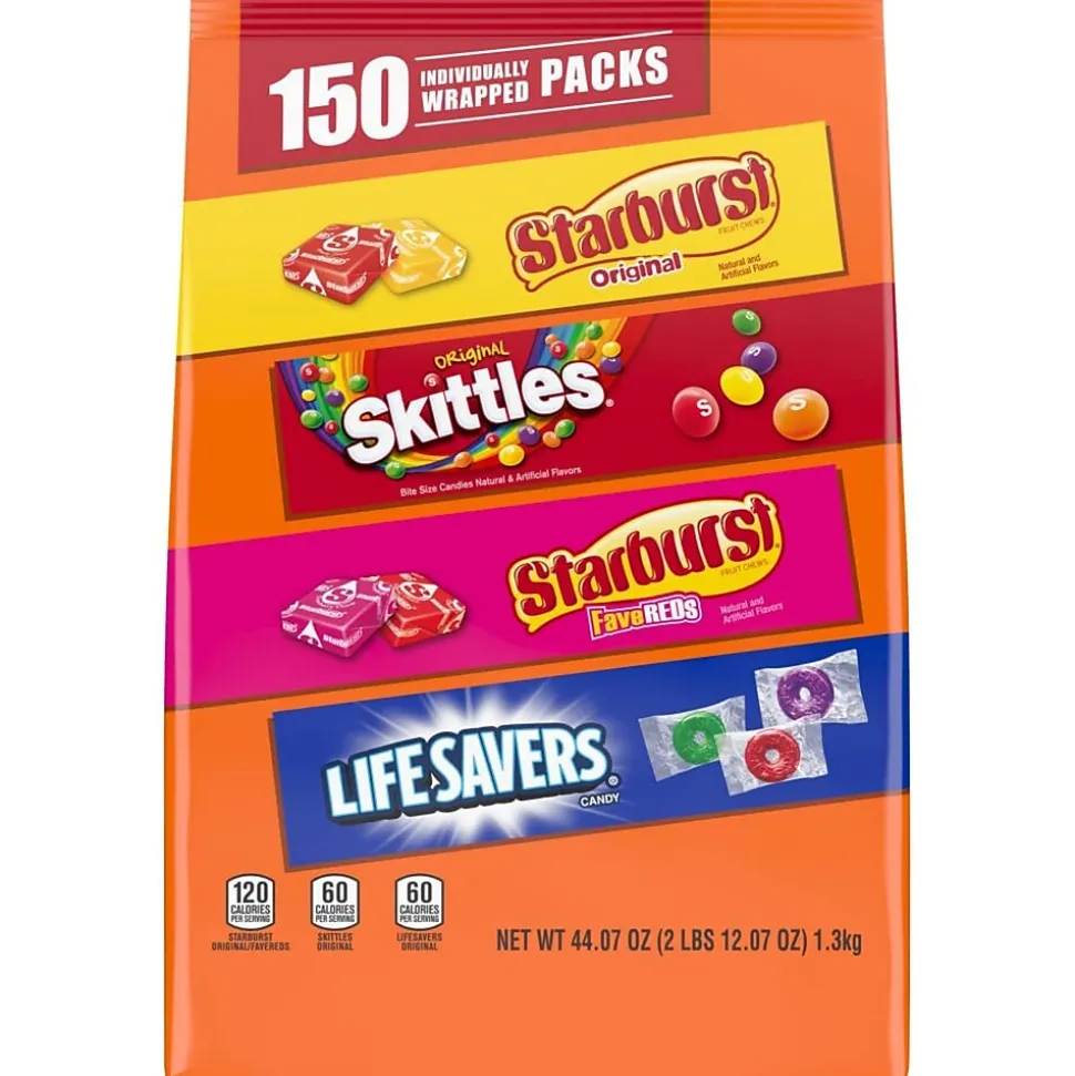 SKITTLES, STARBURST Original & FaveRed, LIFE SAVERS Chewy & Hard Candy Assortment, 44.07 oz, 150 Pieces Bag (225-00106)