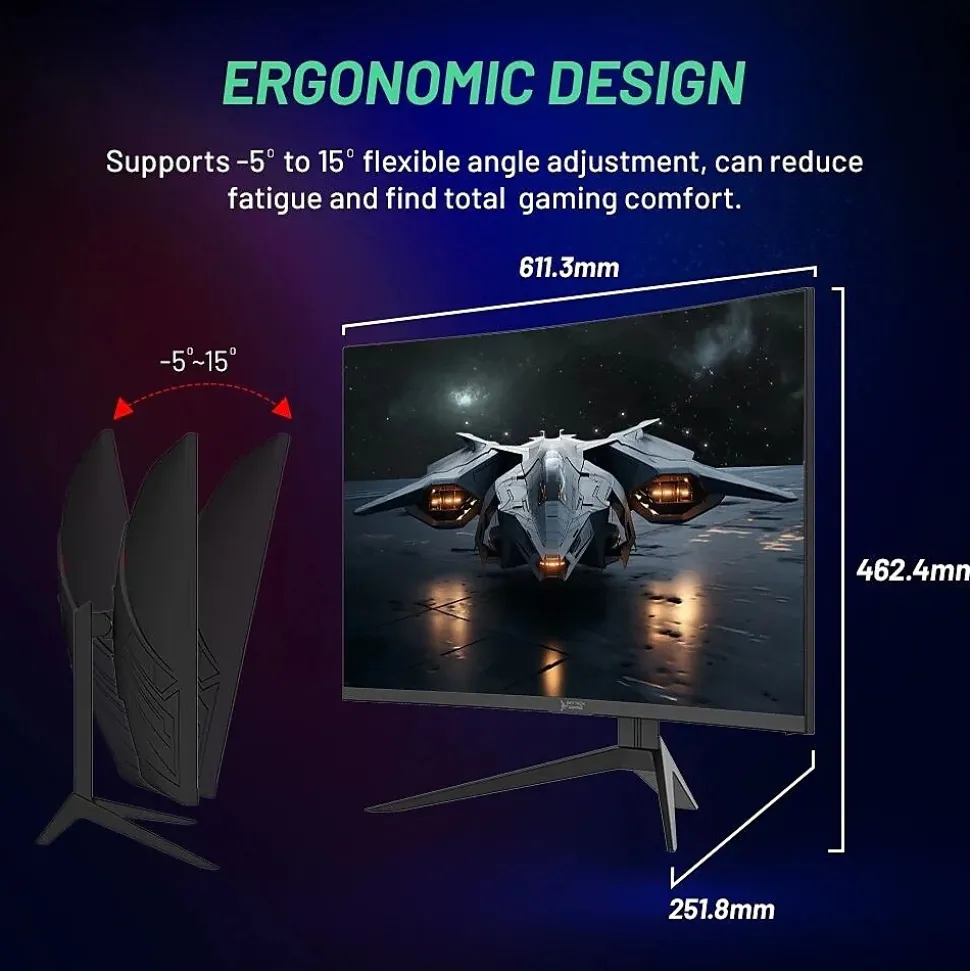 Skytech Moon Shadow 27" Curved 2K 180 Hz Gaming Monitor, Black (MT-MOONSHADOW-0001-B-SK)