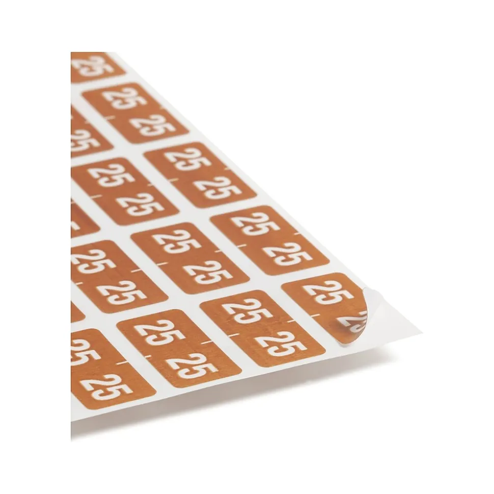 Smead "25" ETS Color-Coded Labels, 1" x 0.5" Brown, 25 Labels/Sheet, 10 Sheets/Pack (67925)