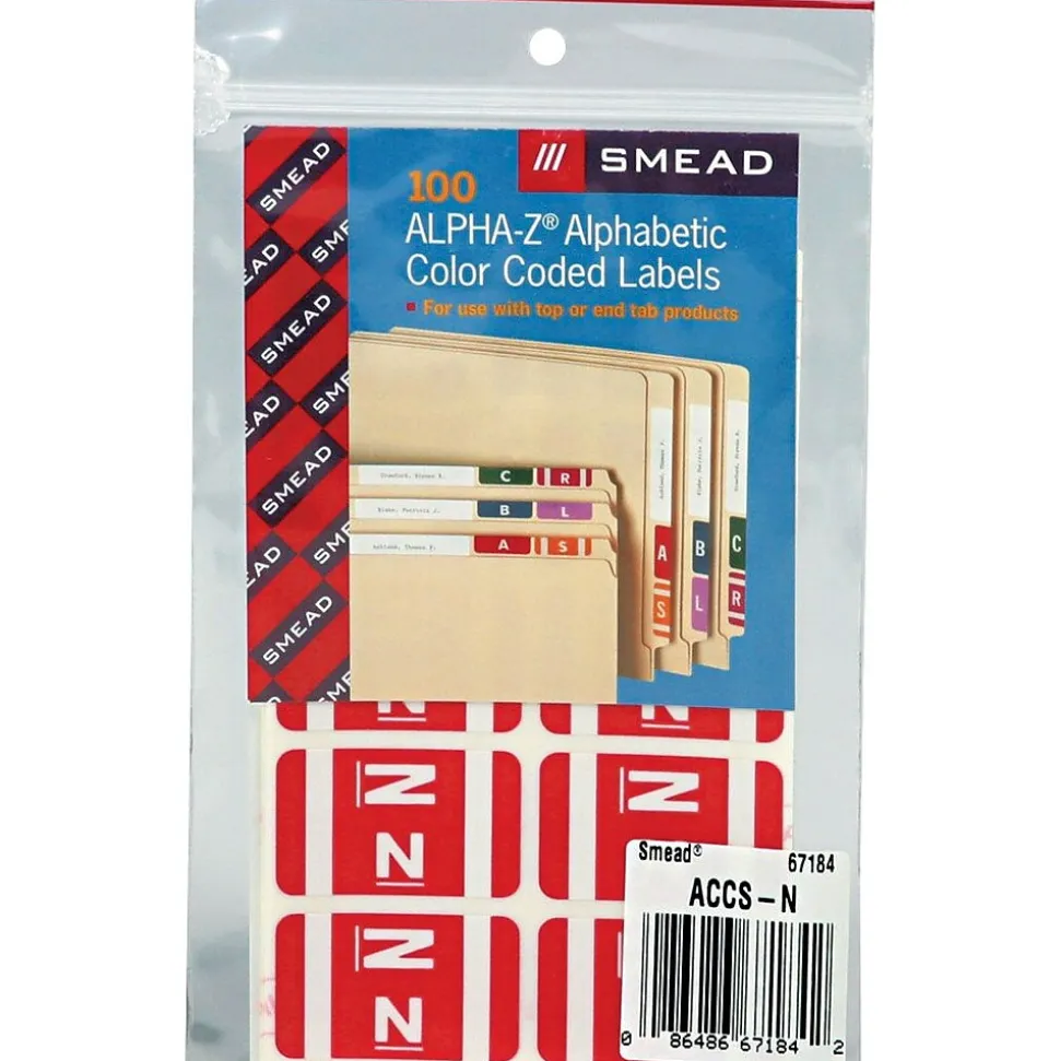 Smead AlphaZ ACCS Color-Coded Alphabetic Labels, N, Green/White, 100/Pk (67184)