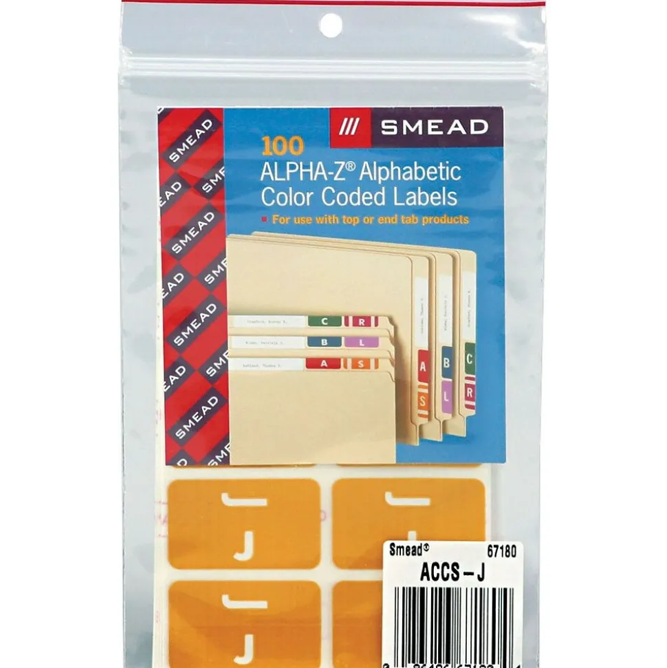 Smead® AlphaZ ACCS Color-Coded Alphabetic Label, J, Yellow, 100 Labels per Pack (67180)