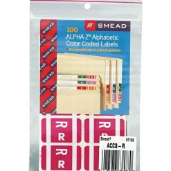 Smead® Alpha-Z Color-Coded Second Letter "R" Labels, 10 Labels Per Sheet, Purple, 1"H x 1 5/8"W, 100 Labels/Pk