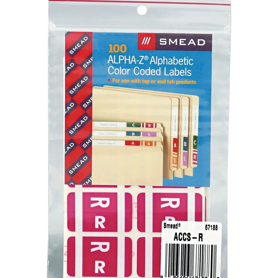 Smead® Alpha-Z Color-Coded Second Letter "R" Labels, 10 Labels Per Sheet, Purple, 1"H x 1 5/8"W, 100 Labels/Pk