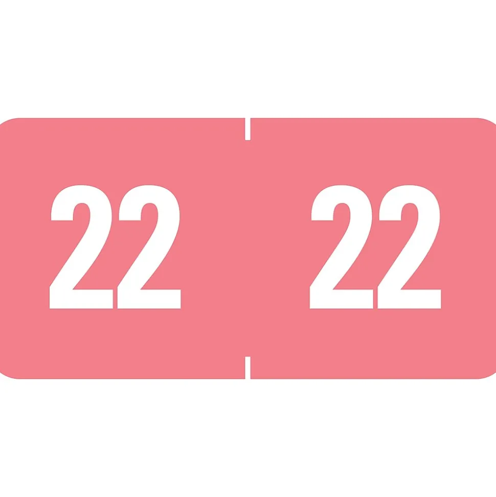 Smead ETS 2022 Color-Coded Year Label, 0.5”H x 1" W, White on Pink, 25 Labels/Sheet, 10 Sheets/Pack, 250 Labels/Pack (67922)