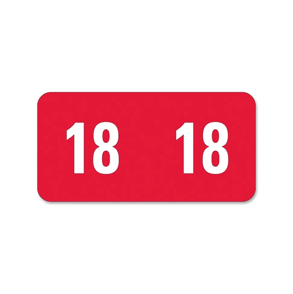 Smead ETS Color Coded Year Labels, 2018, Red, 250/Pack (67918)