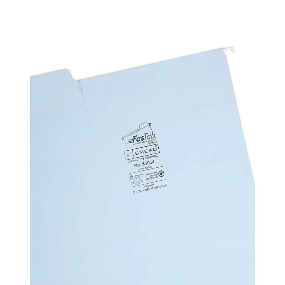 Smead FasTab 3-Tab Colored Hanging File Folders, Letter, Assorted, 18/Bx (64054)
