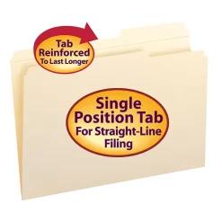 Smead File Folder, Reinforced 2/5-Cut Tab Right Position, Legal Size, Manila, 100/Box (15386)