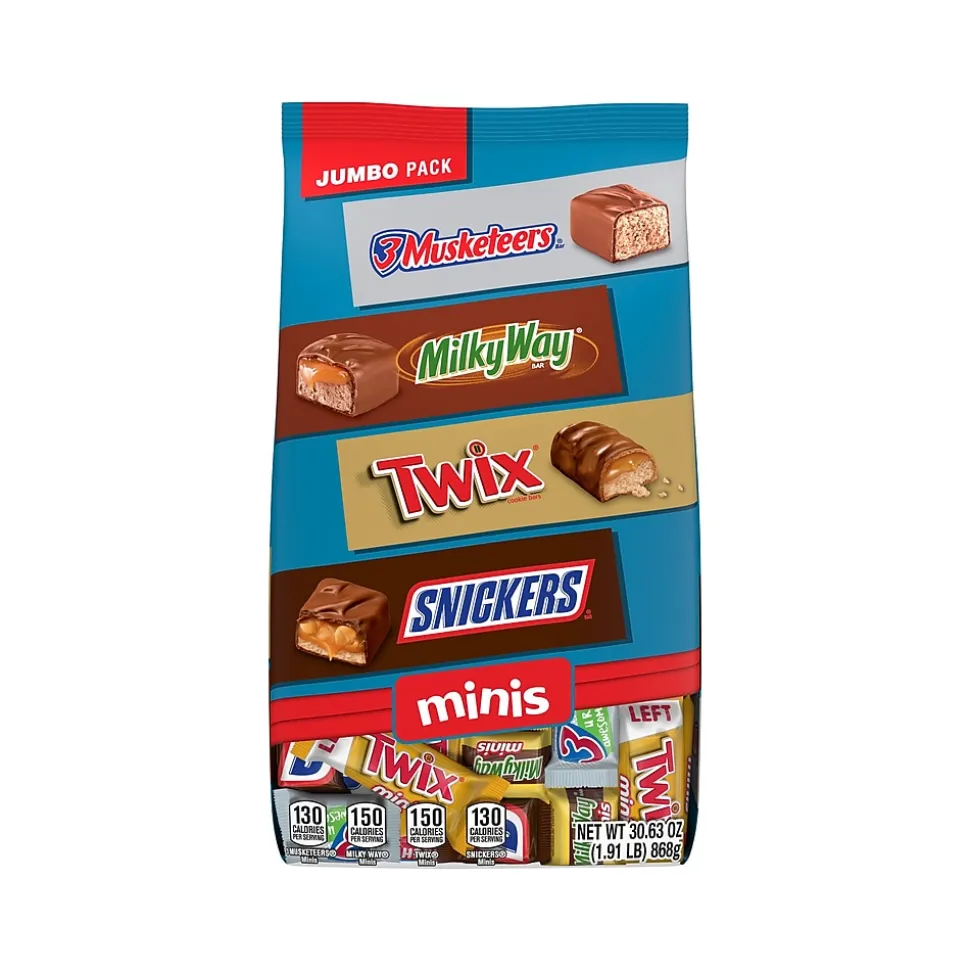 Snickers, Twix, 3Musketeers and MilkyWay Minis Milk Chocolate Candy Bars Bulk Variety Pack, 30.63 oz. (460690)