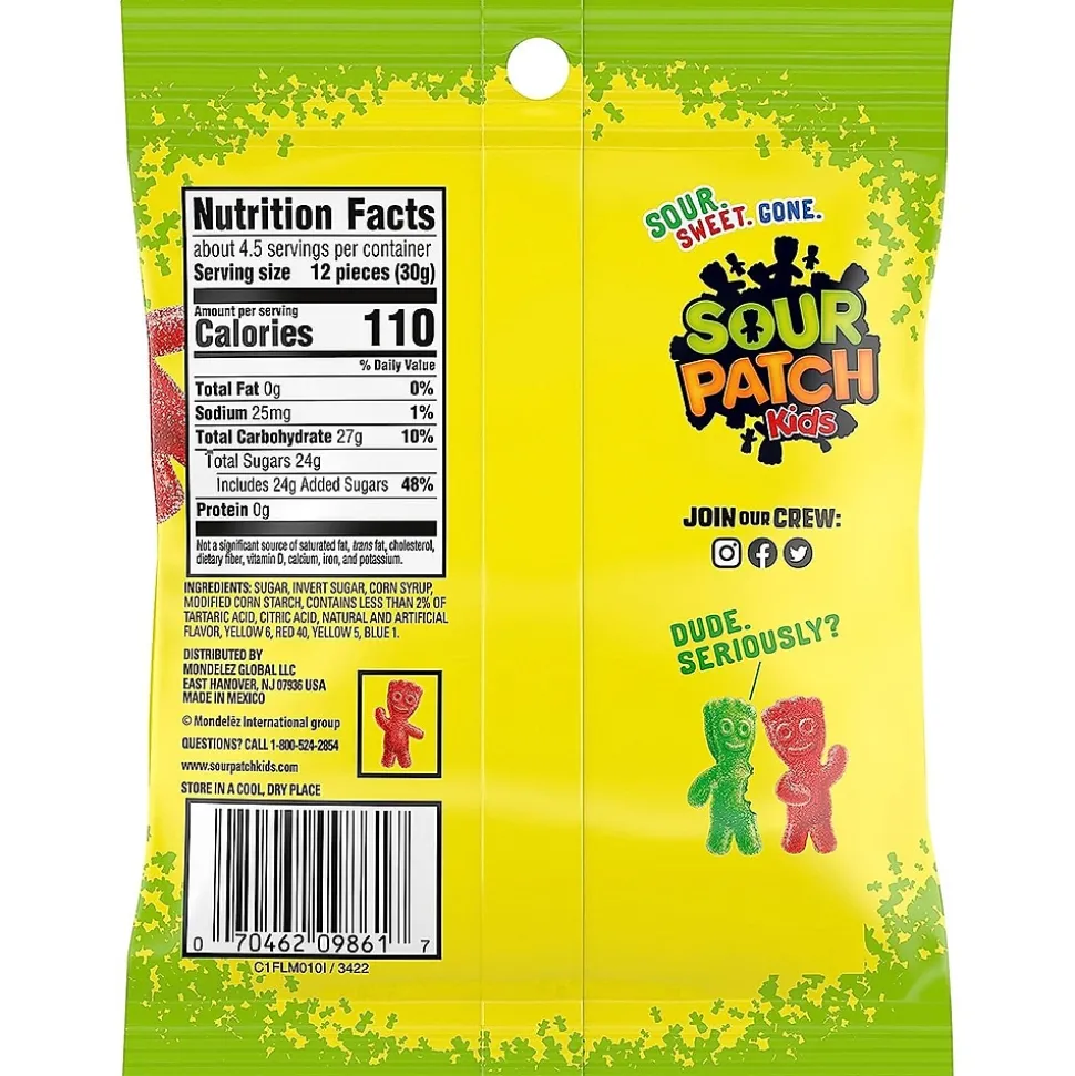 Sour Patch Kids Assorted Gummy Candy Candy 5 oz, 12/Carton (JAR1506225)