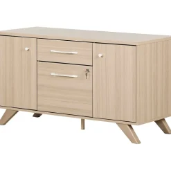 South Shore Helsy 26.75" 2-Drawer Storage Credenza with 4 Shelves, Soft Elm (13301)