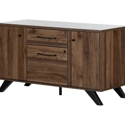 South Shore Helsy 26.75" 2-Drawer Storage Credenza with 4 Shelves, Natural Walnut (13310)