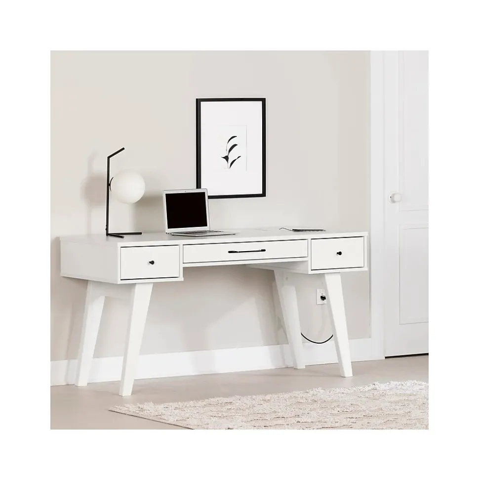 South Shore Helsy 60"W Computer Desk with Power Bar, Pure White (14668)