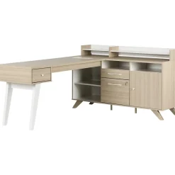 South Shore Helsy 78"W L-Shaped Computer Desk with Removable Hutch, Soft Elm/White (13298)