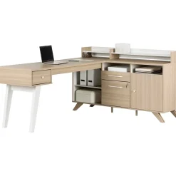 South Shore Helsy 78"W L-Shaped Computer Desk with Removable Hutch, Soft Elm/White (13298)