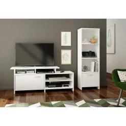 South Shore Step One Narrow 3-Shelf Bookcase with Door, Pure White (10249)