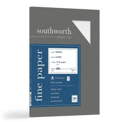 Southworth 25% Cotton Business Paper, 8.5" x 11", 24 lb. Linen Finish, White, 100 Sheets/Pack (P554CK)