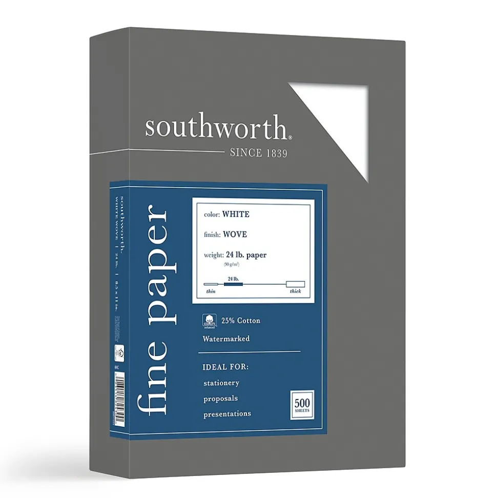 Southworth Fine Paper, 8.5" x 11", 24 lb., Wove-Finish, White, 500/Box (404C)