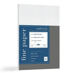 Southworth Metalo Linen Cardstock Paper, 70 Lbs., 8.5" x 11", White Pearl, 25 Sheets/Pack (91142)