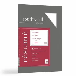 Southworth Resume Paper, 8.5" x 11", 24 lb., Wove-Finish, White, 100 Sheets/Box (R14CF)