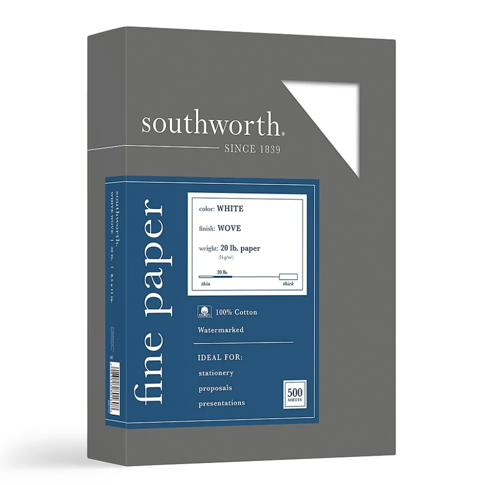 Southworth 8.5"W x 11"L Business Paper, 20 lbs., Wove Finish, 500/Box (13C)