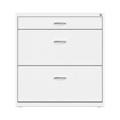 Space Solutions 3-Drawer Lateral File Cabinet, Letter/Legal Size, Lockable, 31.88"H x 30"W x 17.63"D, White (25071)
