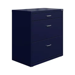 Space Solutions 3-Drawer Lateral File Cabinet, Letter/Legal Size, Lockable, 31.88"H x 30"W x 17.63"D, Navy (25073)