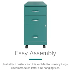 Space Solutions 3-Drawer Mobile Vertical File Cabinet, Letter Size, Lockable, 26.7"H x 14.25"W x 18"D, Teal (24431)