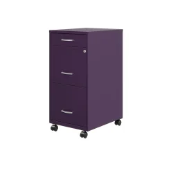 Space Solutions SOHO Organizer 3-Drawer Mobile Vertical File Cabinet, Letter Size, Lockable, Midnight Purple (25285)