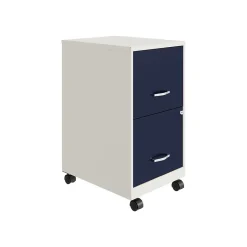 Space Solutions SOHO Smart File 2-Drawer Mobile Vertical File Cabinet, Letter Size, Lockable, Pearl White/Navy (25335)