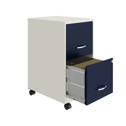 Space Solutions SOHO Smart File 2-Drawer Mobile Vertical File Cabinet, Letter Size, Lockable, Pearl White/Navy (25335)