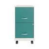 Space Solutions SOHO Smart File 2-Drawer Mobile Vertical File Cabinet, Letter Size, Lockable, Pearl White/Teal (25333)