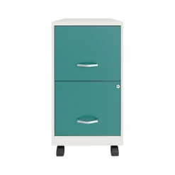 Space Solutions SOHO Smart File 2-Drawer Mobile Vertical File Cabinet, Letter Size, Lockable, Pearl White/Teal (25333)