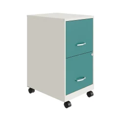 Space Solutions SOHO Smart File 2-Drawer Mobile Vertical File Cabinet, Letter Size, Lockable, Pearl White/Teal (25333)