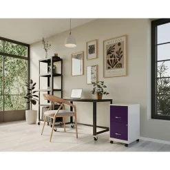 Space Solutions SOHO Smart File 2-Drawer Mobile Vertical File Cabinet, Letter Size, Lockable, Pearl White/Midnight Purple(25336)