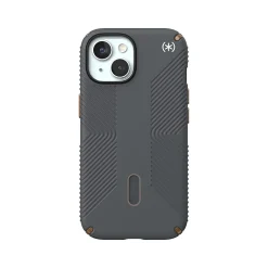 Speck Presidio 2 Grip MagSafe ClickLock Phone Case for iPhone 15, Charcoal Gray/Cool Bronze (150439-3212)