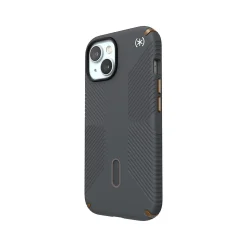 Speck Presidio 2 Grip MagSafe ClickLock Phone Case for iPhone 15, Charcoal Gray/Cool Bronze (150439-3212)