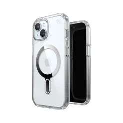 Speck Presidio Perfect-Clear MagSafe ClickLock Phone Case for iPhone 15, Clear/Chrome (150441-3199)