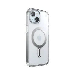 Speck Presidio Perfect-Clear MagSafe ClickLock Phone Case for iPhone 15, Clear/Chrome (150441-3199)