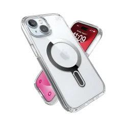 Speck Presidio Perfect-Clear MagSafe ClickLock Phone Case for iPhone 15, Clear/Chrome (150441-3199)