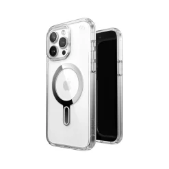 Speck Presidio Perfect-Clear MagSafe ClickLock Phone Case for iPhone 15 Pro Max, Clear/Chrome (150465-3199)