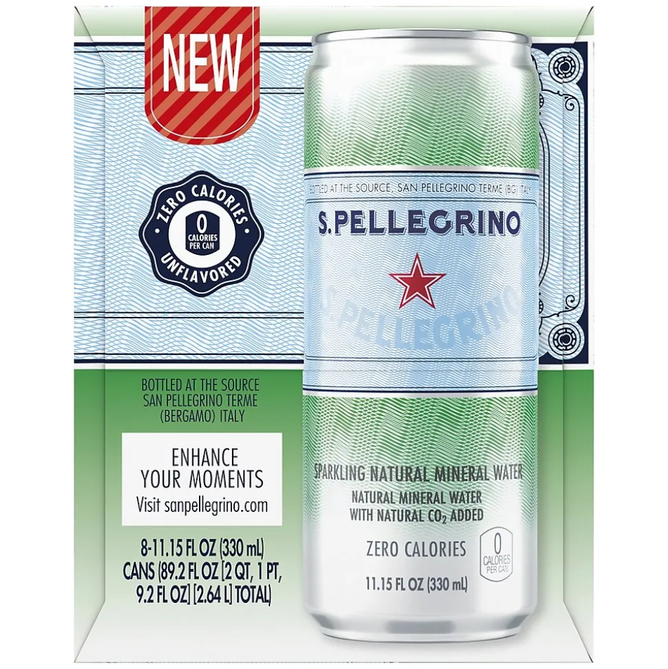 S.Pellegrino Sparkling Natural Mineral Water, 11.15 Fl oz. Cans (8 Count), 8/Pack (12394227)