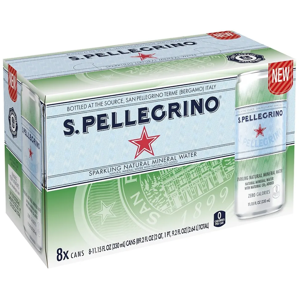 S.Pellegrino Sparkling Natural Mineral Water, 11.15 Fl oz. Cans (8 Count), 8/Pack (12394227)